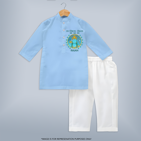 Ram Siya Ram Jai Jai Ram Kids Kurta - BABY BLUE - 3 - 6 Months Old (Chest 24", Kurta Length 14'', Waist 19", Pant Length 14")