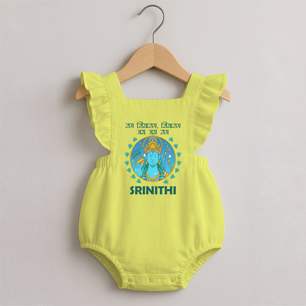 Ram Siyaram, Siyaram Victory Victory Ram Romper Frock | Personalized Romper Frock for Ram Bhakt - PASTEL YELLOW - 0 - 3 Months Old (Chest 19")