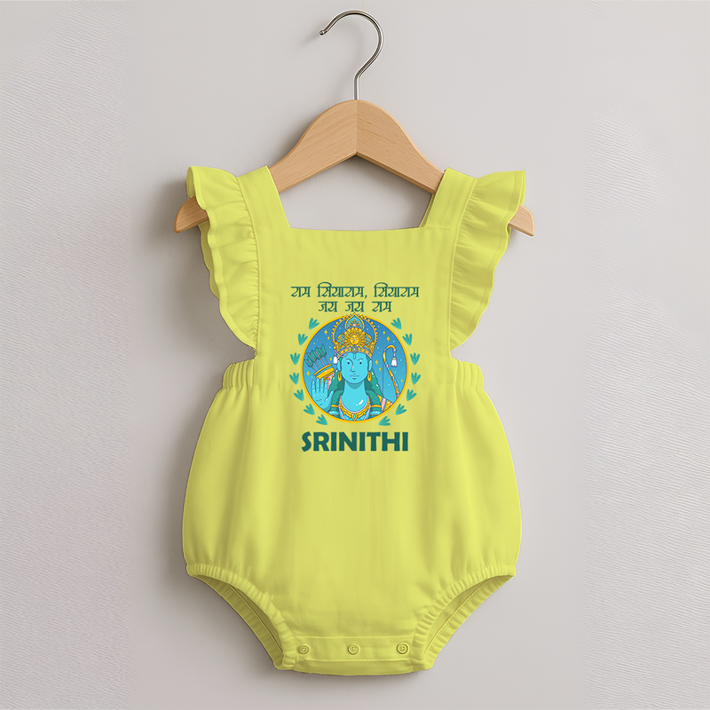 Ram Siyaram, Siyaram Victory Victory Ram Romper Frock | Personalized Romper Frock for Ram Bhakt - PASTEL YELLOW - 0 - 3 Months Old (Chest 19")