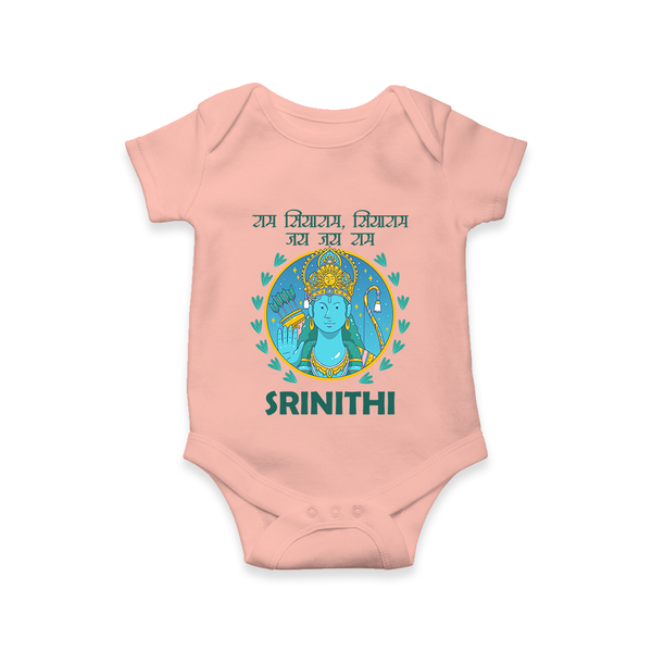 Ram Siyaram, Siyaram Victory Victory Ram Romper | Personalized Romper for Ram Bhakt - PEACH - New Born (Chest 14")