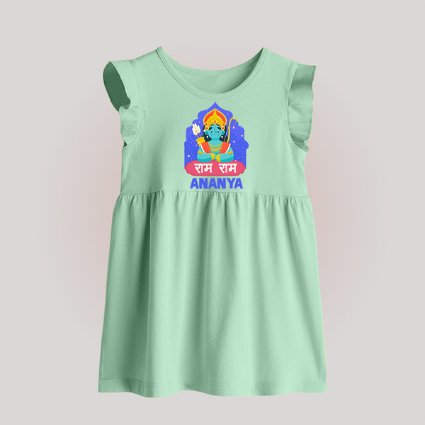 Ram Ram Baby Frock | Custom Baby Frock for Shri Ram Celebrations - MINT GREEN - 0 - 3 Months Old (Chest 17")