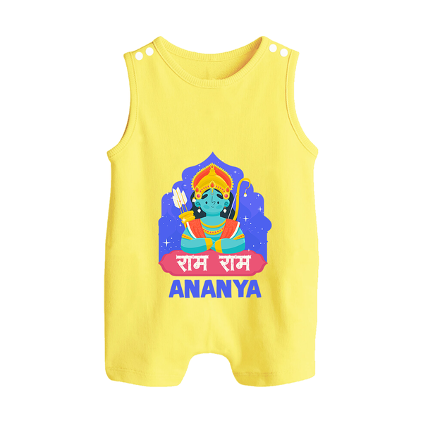 Ram Ram Romper Suit | Custom Romper Suit for Shri Ram Celebrations - PASTEL YELLOW - 0 - 5 Months Old (Chest 18")