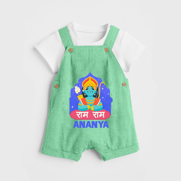 Ram Ram Dungaree set | Custom Dungaree set for Shri Ram Celebrations - GREEN - 0 - 5 Months Old (Chest 18")