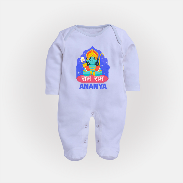 Ram Ram Sleep Suit | Custom Sleep Suit for Shri Ram Celebrations - BABY BLUE - New Born (Chest 7.5")