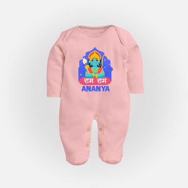 Ram Ram Sleep Suit | Custom Sleep Suit for Shri Ram Celebrations - BABY PINK - New Born (Chest 7.5")