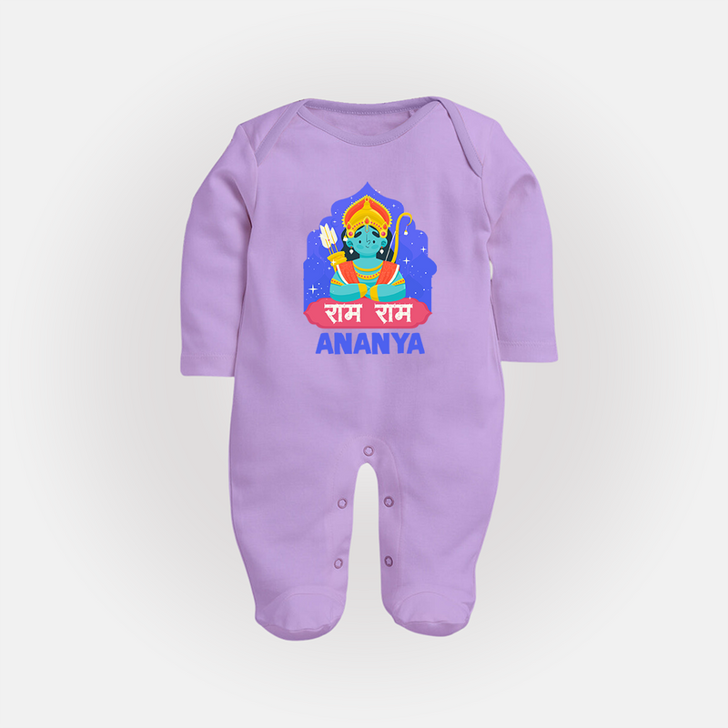 Ram Ram Sleep Suit | Custom Sleep Suit for Shri Ram Celebrations - LILAC - New Born (Chest 7.5")