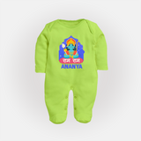 Ram Ram Sleep Suit | Custom Sleep Suit for Shri Ram Celebrations - LIME GREEN - New Born (Chest 7.5")