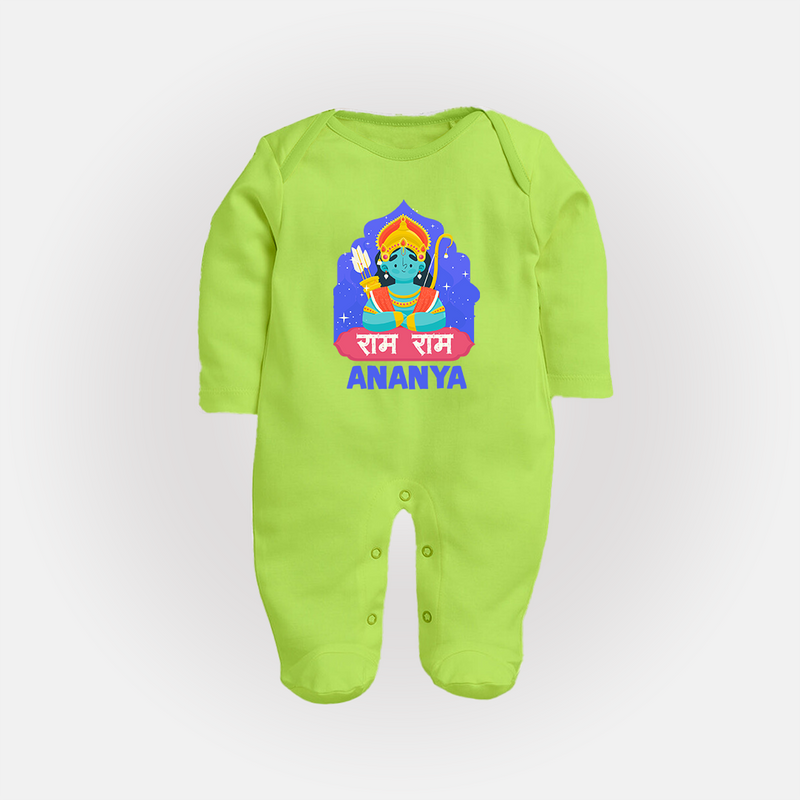Ram Ram Sleep Suit | Custom Sleep Suit for Shri Ram Celebrations - LIME GREEN - New Born (Chest 7.5")