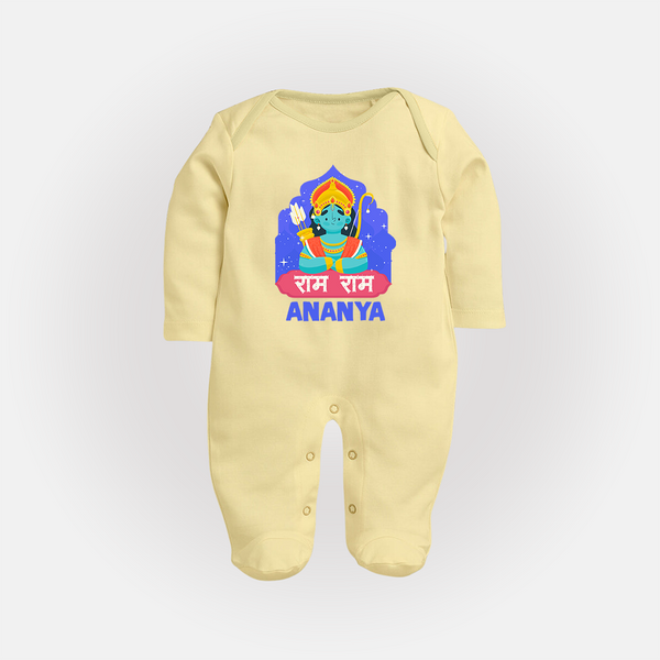 Ram Ram Sleep Suit | Custom Sleep Suit for Shri Ram Celebrations - PASTEL YELLOW - New Born (Chest 7.5")