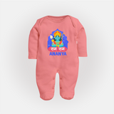 Ram Ram Sleep Suit | Custom Sleep Suit for Shri Ram Celebrations - PEACH - New Born (Chest 7.5")