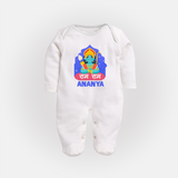 Ram Ram Sleep Suit | Custom Sleep Suit for Shri Ram Celebrations - WHITE - New Born (Chest 7.5")