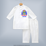 Ram Ram Kurta Set | Custom Kurta Set for Shri Ram Celebrations - WHITE - 3 - 6 Months Old (Chest 24", Kurta Length 14'', Waist 19", Pant Length 14")