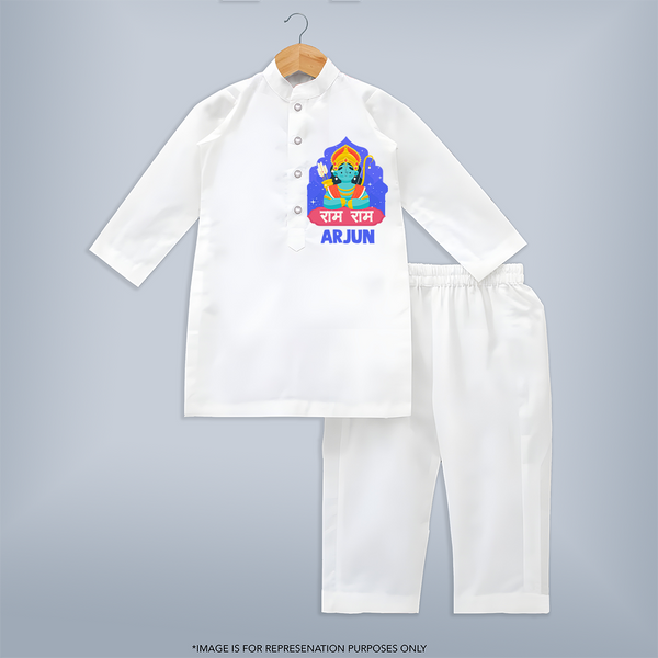 Ram Ram Kurta Set | Custom Kurta Set for Shri Ram Celebrations - WHITE - 3 - 6 Months Old (Chest 24", Kurta Length 14'', Waist 19", Pant Length 14")