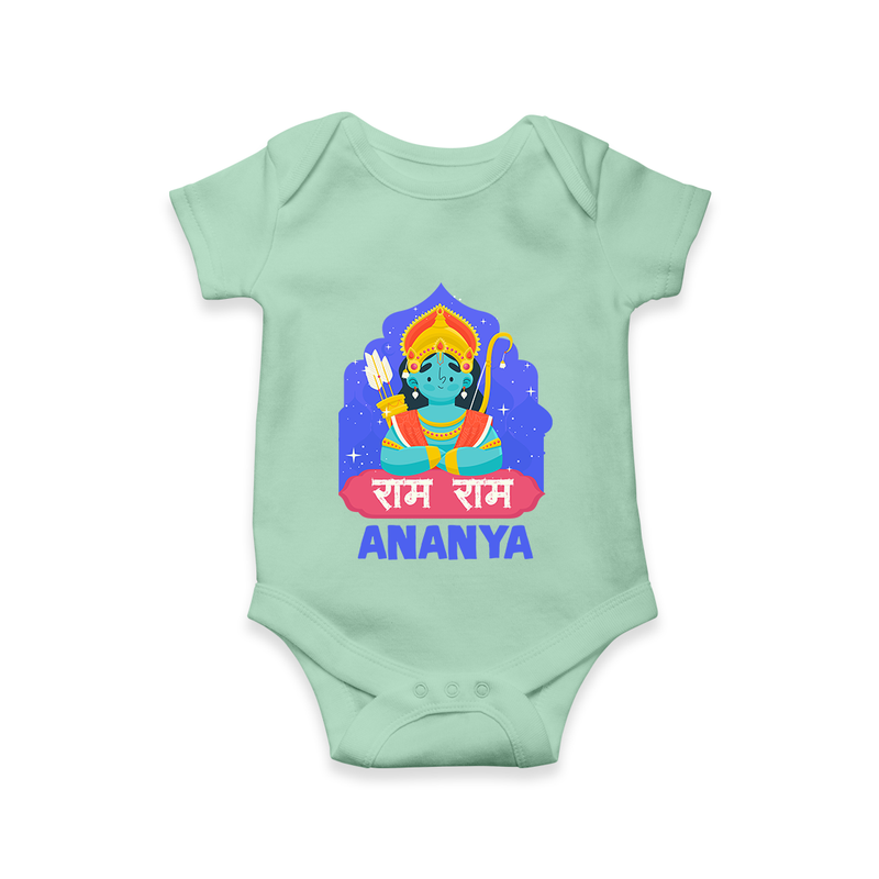 Ram Ram Romper | Custom Romper for Shri Ram Celebrations - MINT GREEN - New Born (Chest 14")