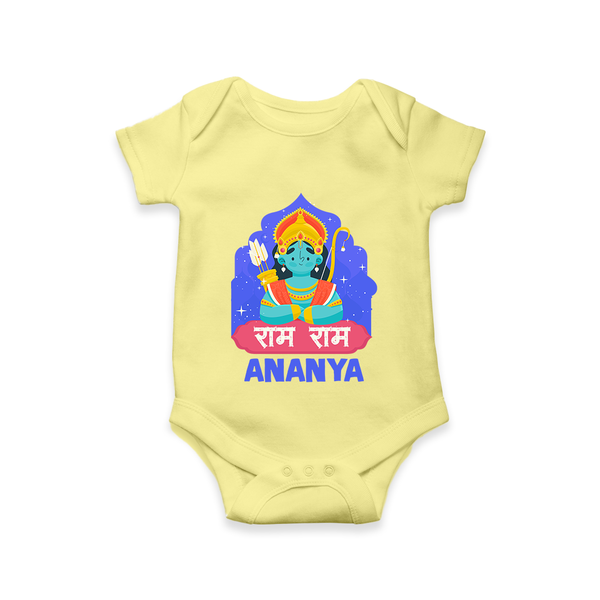 Ram Ram Romper | Custom Romper for Shri Ram Celebrations - PASTEL YELLOW - New Born (Chest 14")