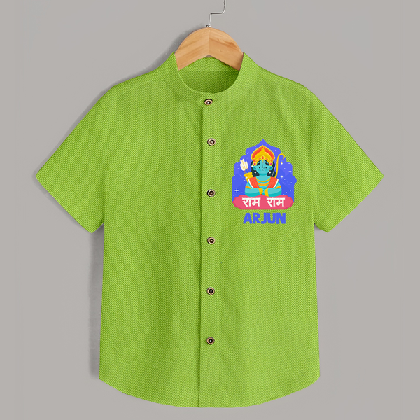 Ram Ram Shirt | Custom Shirt for Shri Ram Celebrations - LIME GREEN - 0 - 6 Months Old (Chest 23")
