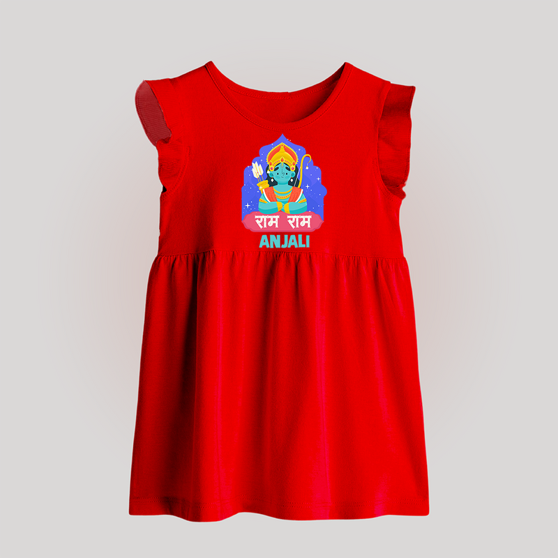 Ram Ram Baby Frock | Custom Baby Frock for Shri Ram Celebrations - RED - 0 - 3 Months Old (Chest 17")