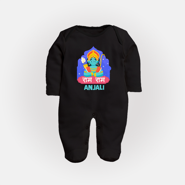 Ram Ram Sleep Suit | Custom Sleep Suit for Shri Ram Celebrations - BLACK - New Born (Chest 7.5")