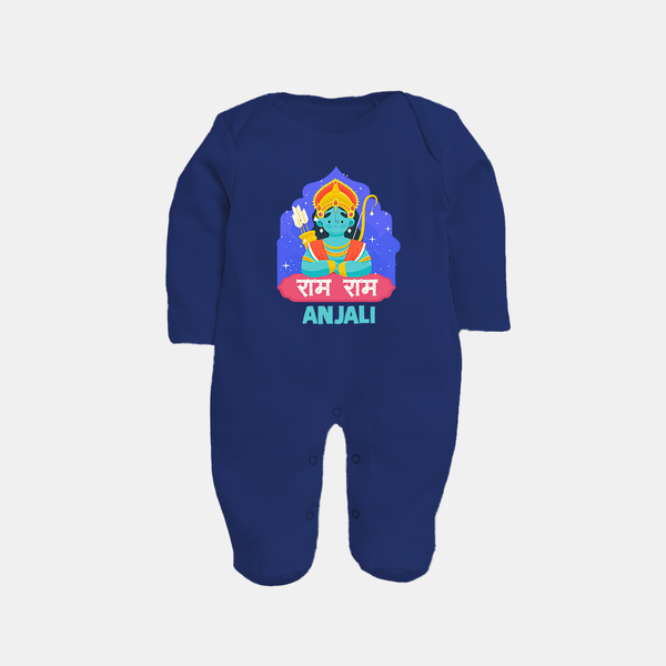Ram Ram Sleep Suit | Custom Sleep Suit for Shri Ram Celebrations - NAVY BLUE - New Born (Chest 7.5")