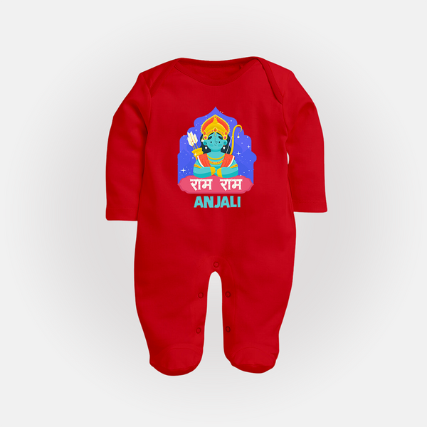 Ram Ram Sleep Suit | Custom Sleep Suit for Shri Ram Celebrations - RED - New Born (Chest 7.5")