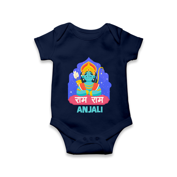 Ram Ram Romper | Custom Romper for Shri Ram Celebrations - NAVY BLUE - New Born (Chest 14")