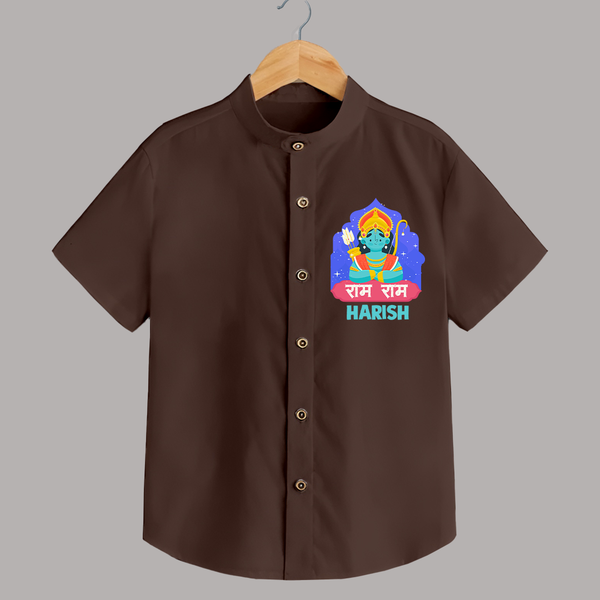 Ram Ram Shirt | Custom Shirt for Shri Ram Celebrations - CHOCOLATE BROWN - 0 - 6 Months Old (Chest 23")