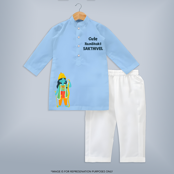 Cute Ram Bhakt – Personalized Kids Kurta Set - BABY BLUE - 3 - 6 Months Old (Chest 24", Kurta Length 14'', Waist 19", Pant Length 14")