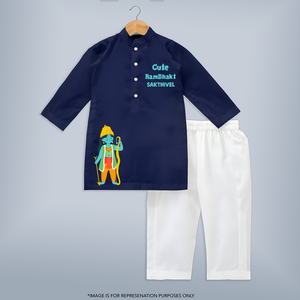 Cute Ram Bhakt – Personalized Kids Kurta Set - NAVY BLUE - 3 - 6 Months Old (Chest 24", Kurta Length 14'', Waist 19", Pant Length 14")