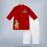 Cute Rambhakt - Customized Ram themed Kurta For Kids With Name - RED - 3 - 6 Months Old (Chest 24", Kurta Length 14'', Waist 19", Pant Length 14")