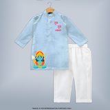 Ram Ram - Customized Ram themed Kurta For Kids With Name - SKY BLUE - 3 - 6 Months Old (Chest 24", Kurta Length 14'', Waist 19", Pant Length 14")