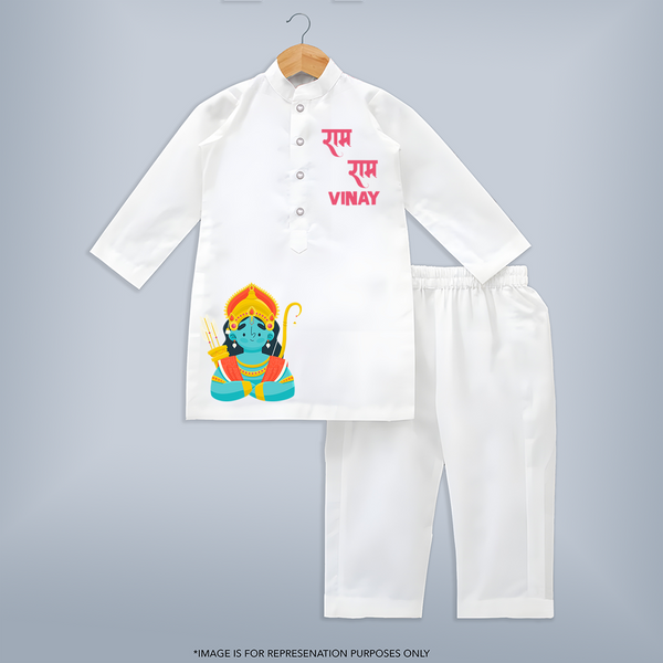 Ram Ram Kurta Set | Custom Baby Kurta Set for Your Little Ram Bhakt - WHITE - 3 - 6 Months Old (Chest 24", Kurta Length 14'', Waist 19", Pant Length 14")