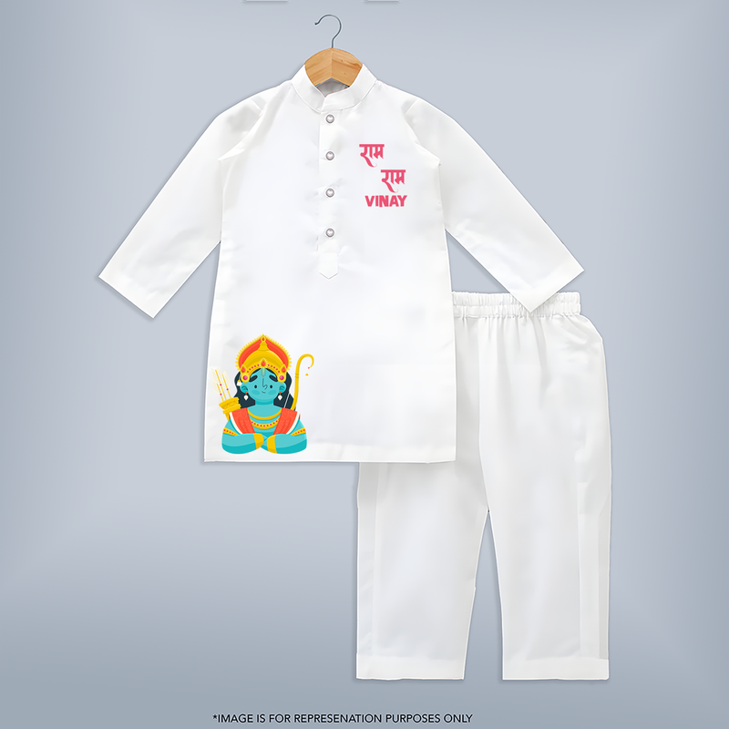 Ram Ram - Customized Ram themed Kurta For Kids With Name - WHITE - 3 - 6 Months Old (Chest 24", Kurta Length 14'', Waist 19", Pant Length 14")