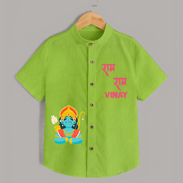 Ram Ram Shirt | Custom Baby Shirt for Your Little Ram Bhakt - LIME GREEN - 0 - 6 Months Old (Chest 23")