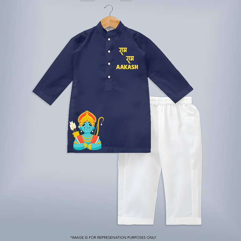 Ram Ram - Customized Ram themed Kurta For Kids With Name - NAVY BLUE - 3 - 6 Months Old (Chest 24", Kurta Length 14'', Waist 19", Pant Length 14")