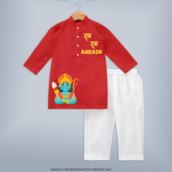 Ram Ram – Personalized Kids Kurta Set - RED - 3 - 6 Months Old (Chest 24", Kurta Length 14'', Waist 19", Pant Length 14")