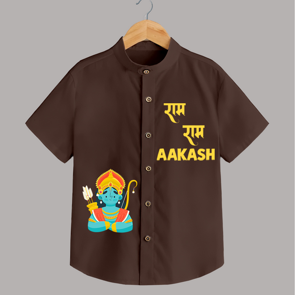 Ram Ram Shirt | Custom Baby Shirt for Your Little Ram Bhakt - CHOCOLATE BROWN - 0 - 6 Months Old (Chest 23")
