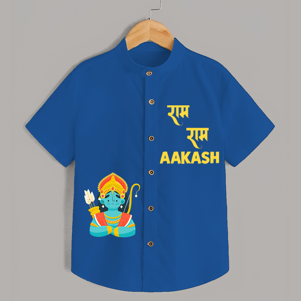 Ram Ram Shirt | Custom Baby Shirt for Your Little Ram Bhakt - COBALT BLUE - 0 - 6 Months Old (Chest 23")