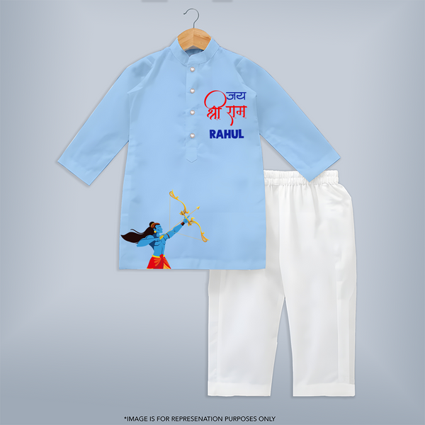 Jai Shree Ram Kurta Set | Personalized Baby Kurta Set for Ram Jayanti - BABY BLUE - 3 - 6 Months Old (Chest 24", Kurta Length 14'', Waist 19", Pant Length 14")