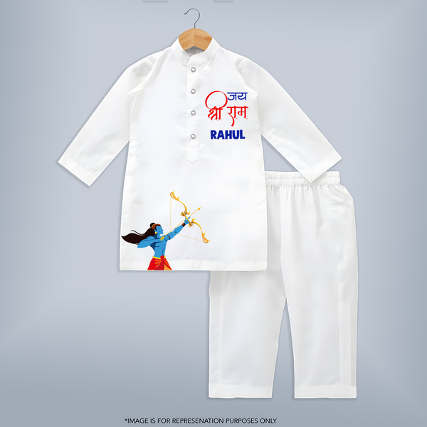 Jai Shree Ram Kurta Set | Personalized Baby Kurta Set for Ram Jayanti - WHITE - 3 - 6 Months Old (Chest 24", Kurta Length 14'', Waist 19", Pant Length 14")