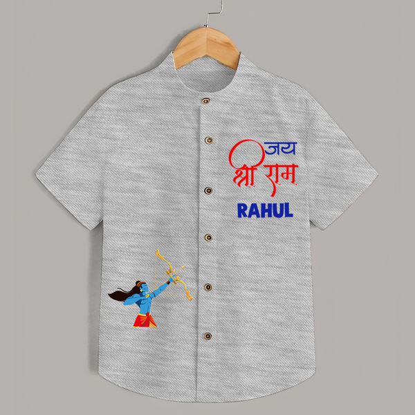 Jai Shree Ram Shirt | Personalized Baby Shirt for Ram Jayanti - GREY - 0 - 6 Months Old (Chest 23")