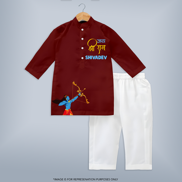 Jai Shree Ram Kurta Set | Personalized Baby Kurta Set for Ram Jayanti - MAROON - 3 - 6 Months Old (Chest 24", Kurta Length 14'', Waist 19", Pant Length 14")