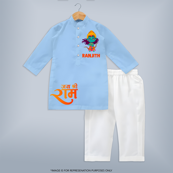 Jai Shree Ram Bow & Arrow Kurta Set | Custom Baby Kurta Set with Ram's Symbol of Strength - BABY BLUE - 3 - 6 Months Old (Chest 24", Kurta Length 14'', Waist 19", Pant Length 14")