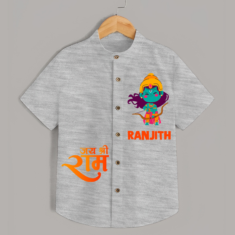 Jai Shree Ram Bow & Arrow Shirt | Custom Baby Shirt with Ram's Symbol of Strength - GREY - 0 - 6 Months Old (Chest 23")