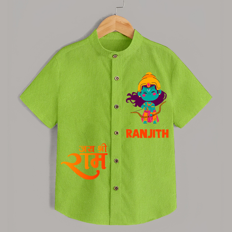 Jai Shree Ram Bow & Arrow Shirt | Custom Baby Shirt with Ram's Symbol of Strength - LIME GREEN - 0 - 6 Months Old (Chest 23")