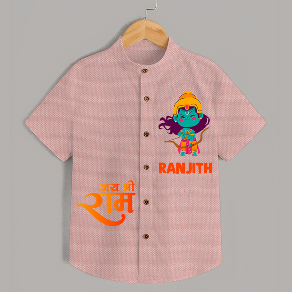 Jai Shree Ram Bow & Arrow Shirt | Custom Baby Shirt with Ram's Symbol of Strength - PEACH - 0 - 6 Months Old (Chest 23")