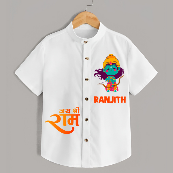 Jai Shree Ram Bow & Arrow Shirt | Custom Baby Shirt with Ram's Symbol of Strength - WHITE - 0 - 6 Months Old (Chest 23")
