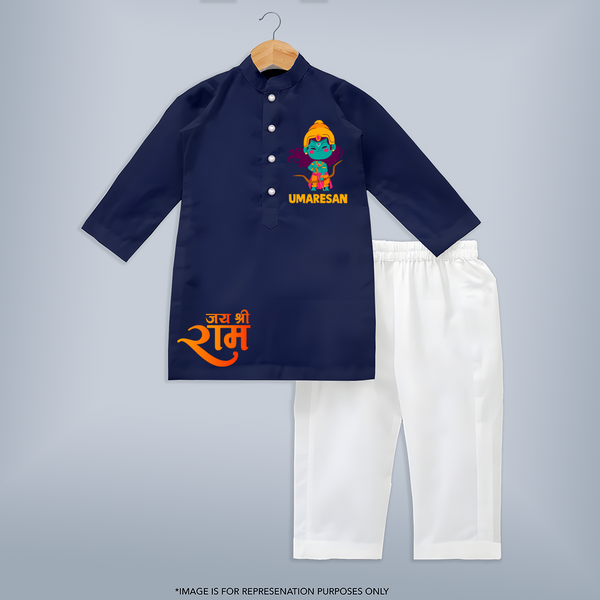 Jai Shri Ram – Personalized Kids Kurta Set - NAVY BLUE - 3 - 6 Months Old (Chest 24", Kurta Length 14'', Waist 19", Pant Length 14")