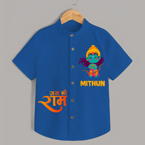 Jai Shree Ram Bow & Arrow Shirt | Custom Baby Shirt with Ram's Symbol of Strength - COBALT BLUE - 0 - 6 Months Old (Chest 23")