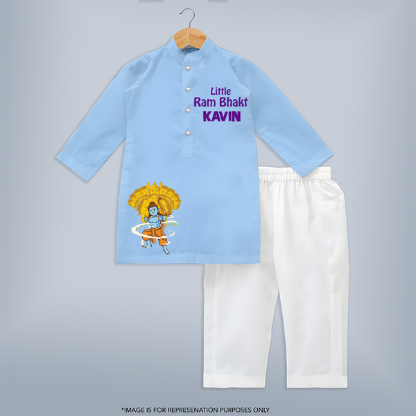 Little Ram Bhakt Kurta Set | Personalized Baby Kurta Set for Ram Bhakt - BABY BLUE - 3 - 6 Months Old (Chest 24", Kurta Length 14'', Waist 19", Pant Length 14")