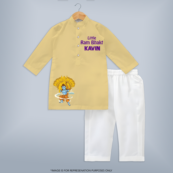 Little Ram Bhakt Kurta Set | Personalized Baby Kurta Set for Ram Bhakt - PASTEL YELLOW - 3 - 6 Months Old (Chest 24", Kurta Length 14'', Waist 19", Pant Length 14")